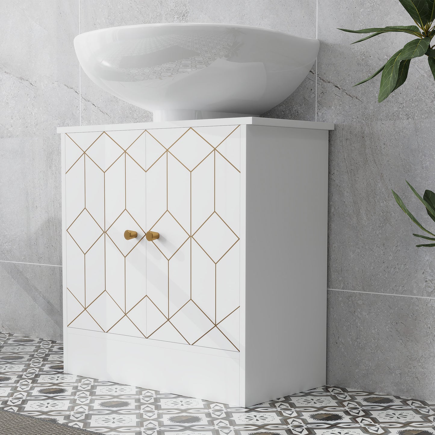 HOMCOM Under Sink Bathroom Cabinet With Adjustable Shelf And Open Compartments For Basins 60x30x60cm White