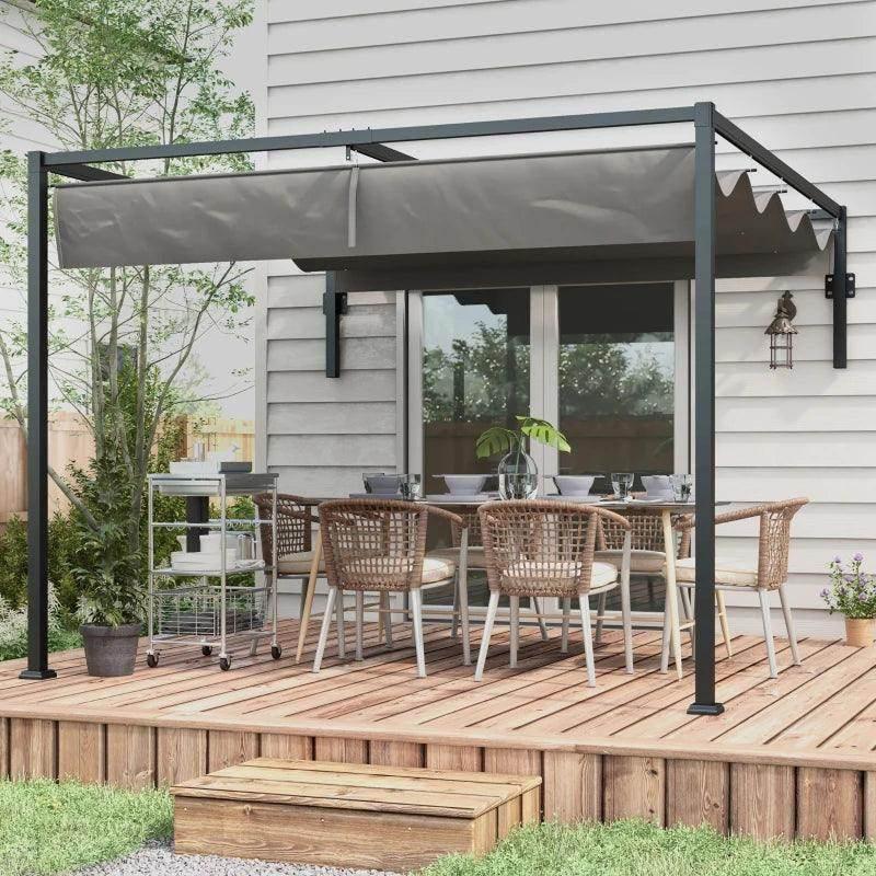 Outsunny 2 x 3m Lean To Pergola - Metal Pergola with Retractable Roof for Grill, Garden, Patio, Deck - ALL4U RETAILER LTD