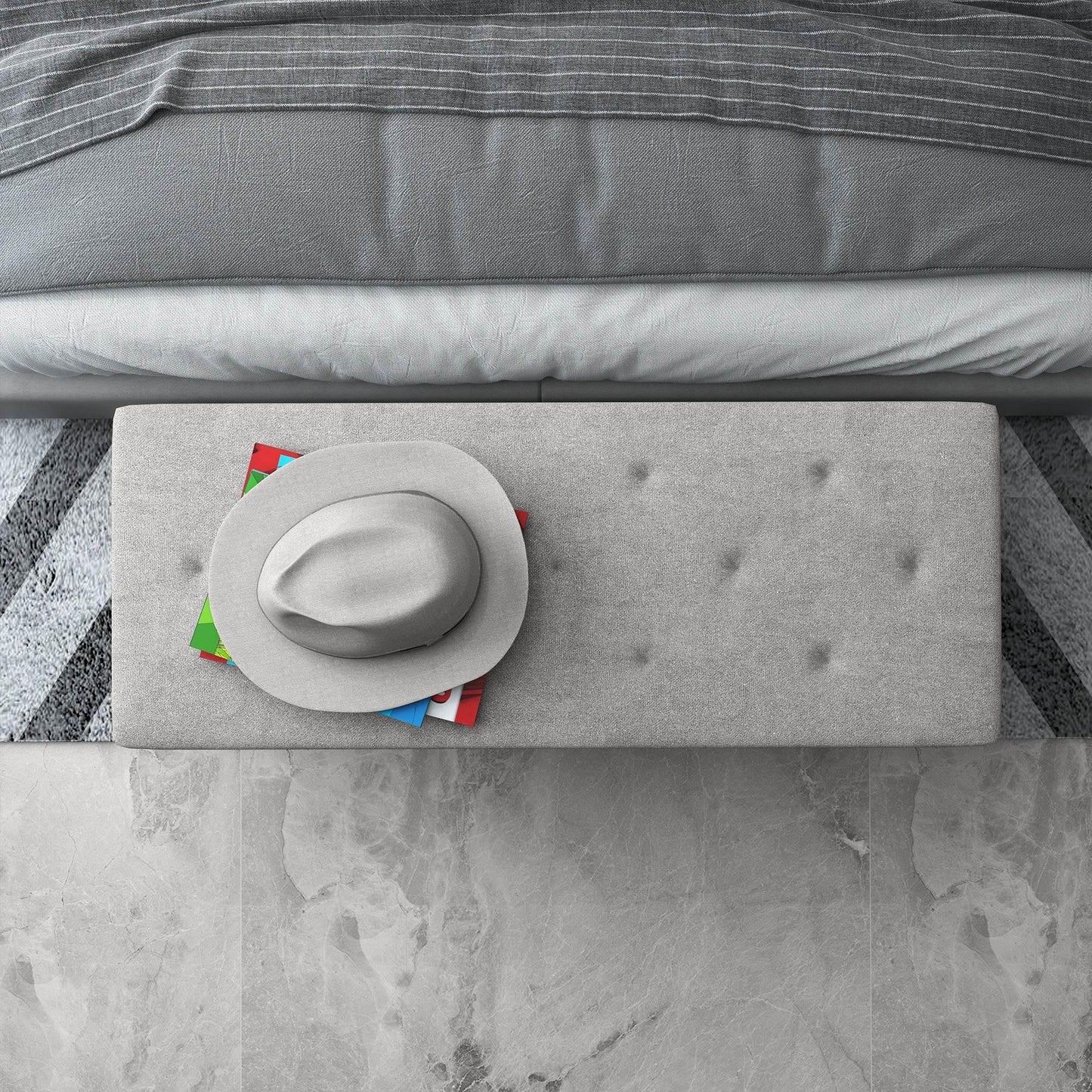 HOMCOM 15 Inch Modern Ottoman Storage Box with Wooden Legs 47L Storage Ottoman Holds up to 120KG for Living Room Bedroom Grey - ALL4U RETAILER LTD