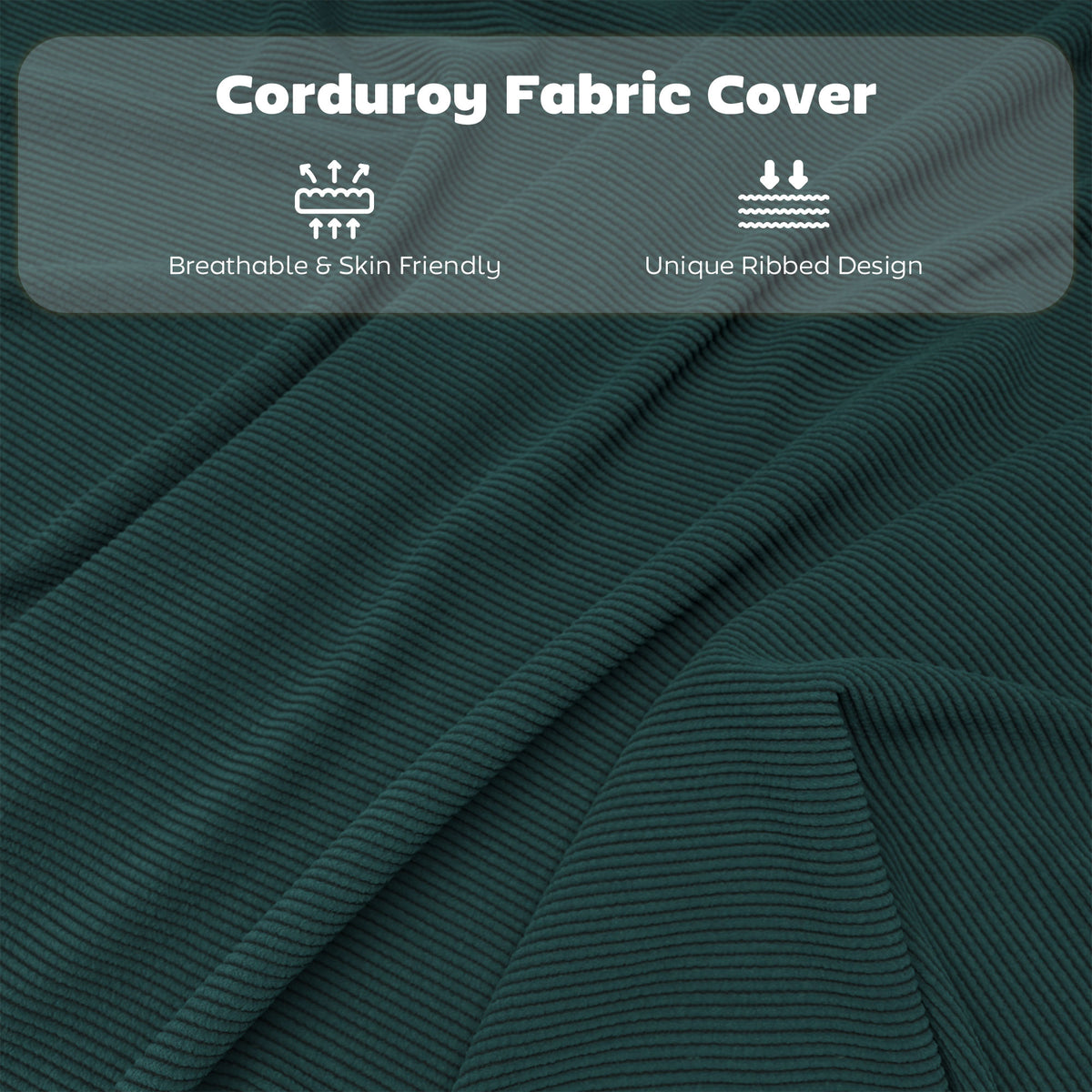 Teal ribbed corduroy fabric cover with textured weave for folding chair seat and back
