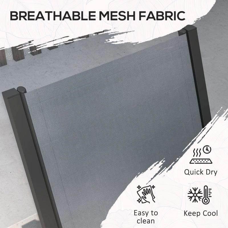 Light grey breathable mesh chair back on dark grey outdoor frame