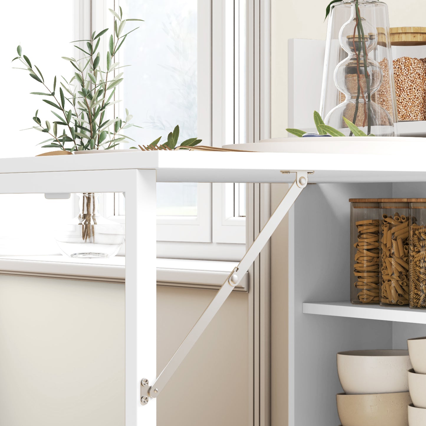 HOMCOM Extendable Folding Dining Table With 4 Tier Shelves Drop Leaf Kitchen Table White