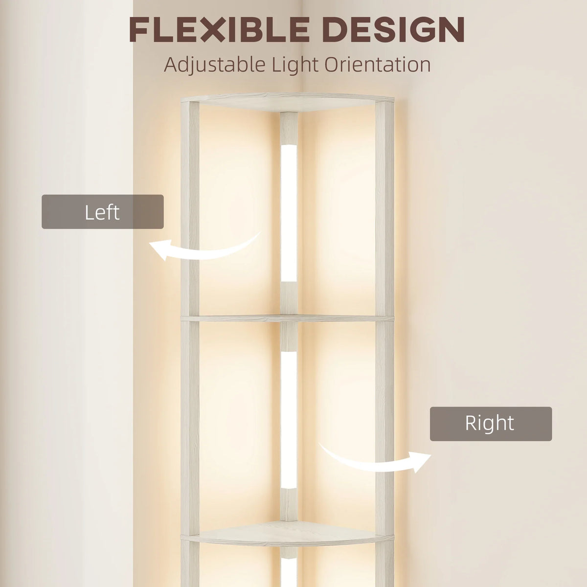White four-tier lamp with adjustable light orientation shown on the top tier