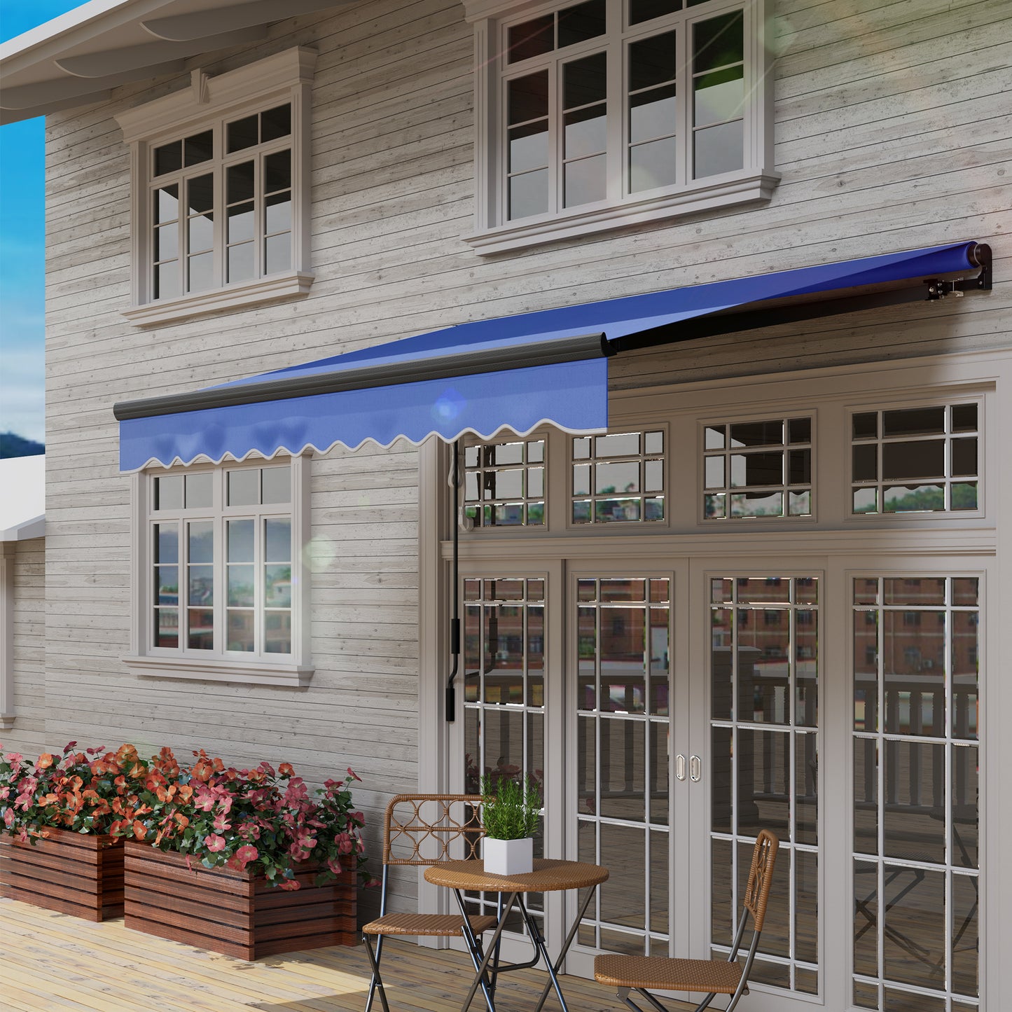 Outsunny 3 x 2.5m Electric Retractable Awning With LED Light And Remote Aluminium Frame UV50+ Blue