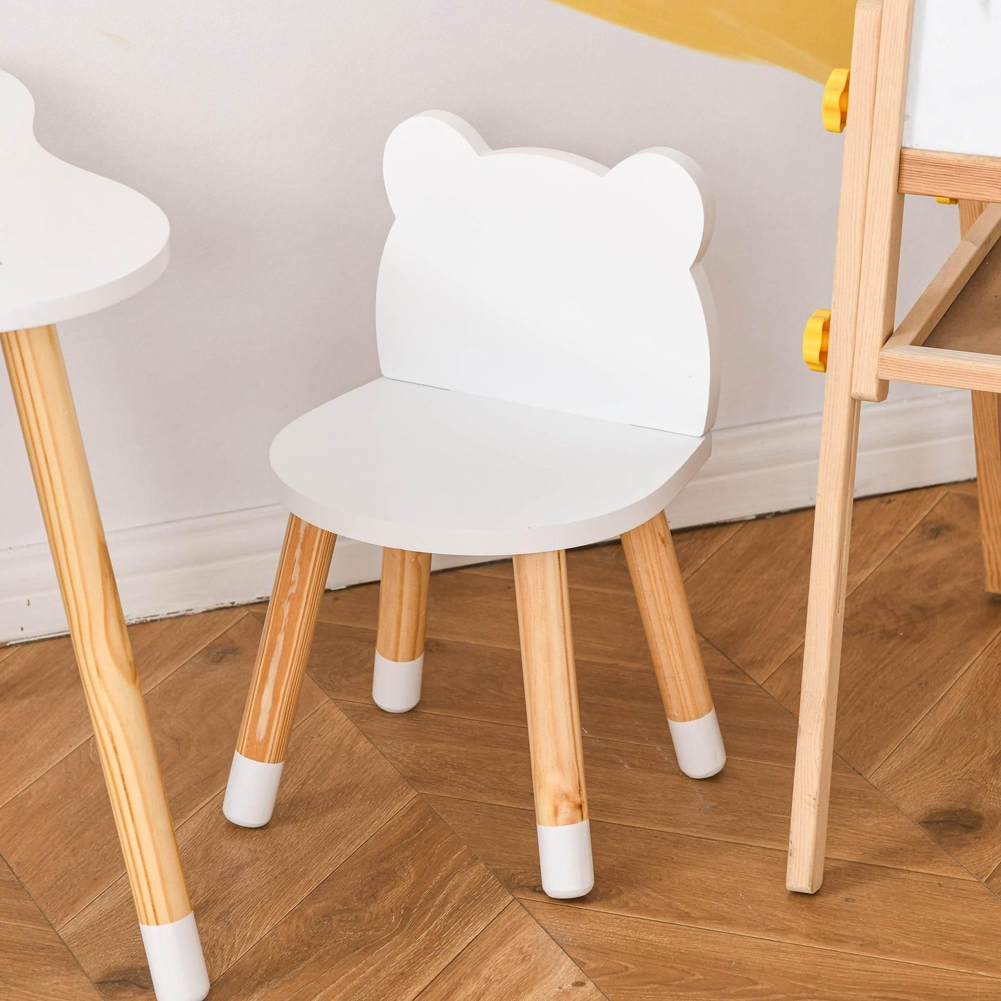 HOMCOM White 3-Piece Kids Table and Bear Chair Set for Toddlers - ALL4U RETAILER LTD