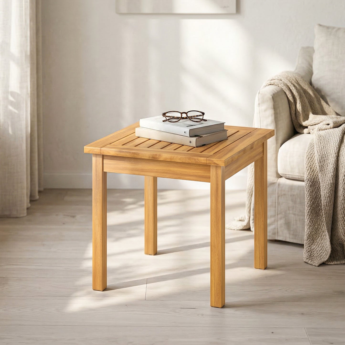 Outsunny Coffee Table Fully Assembled Slatted Top Solid Acacia Wood For Indoor And Outdoor Patio Natural Wood