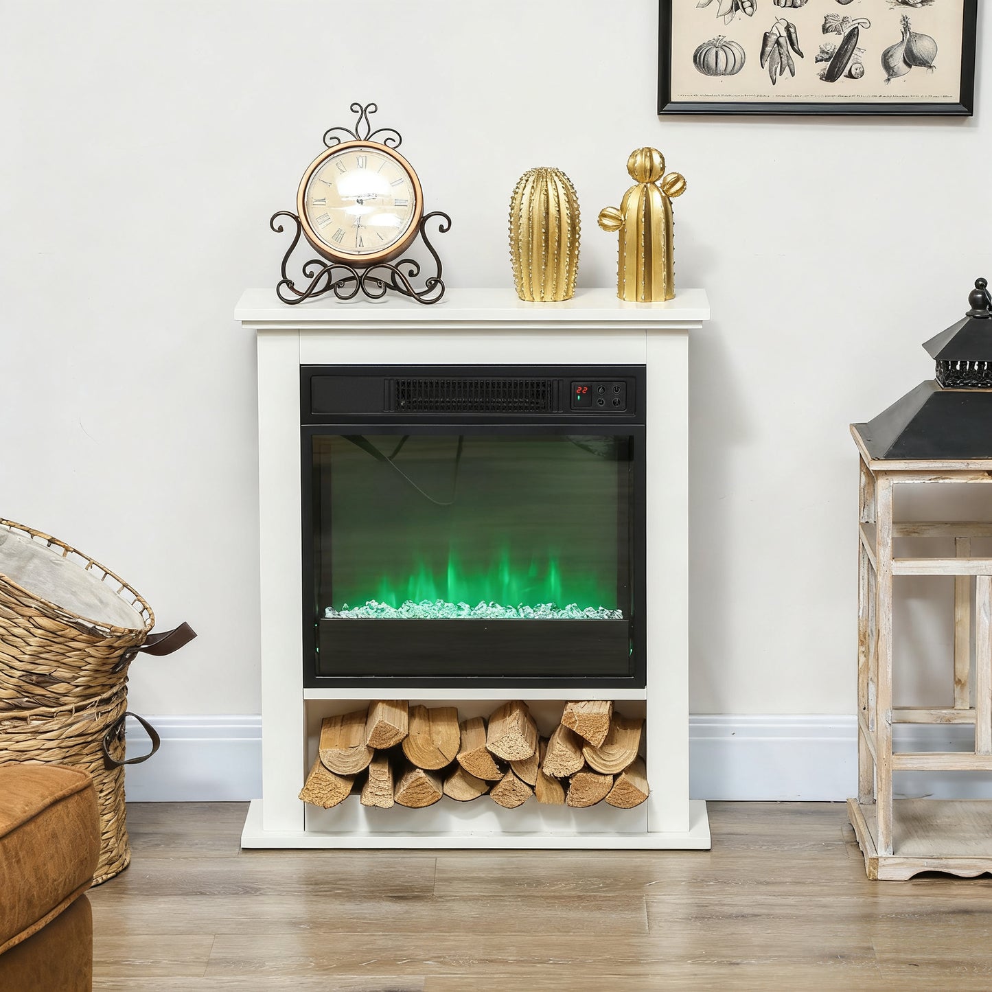 HOMCOM 1800W Adjustable Faux Flame Electric Fireplace White With Realistic Flames And Nine Color Settings 6142 BTU