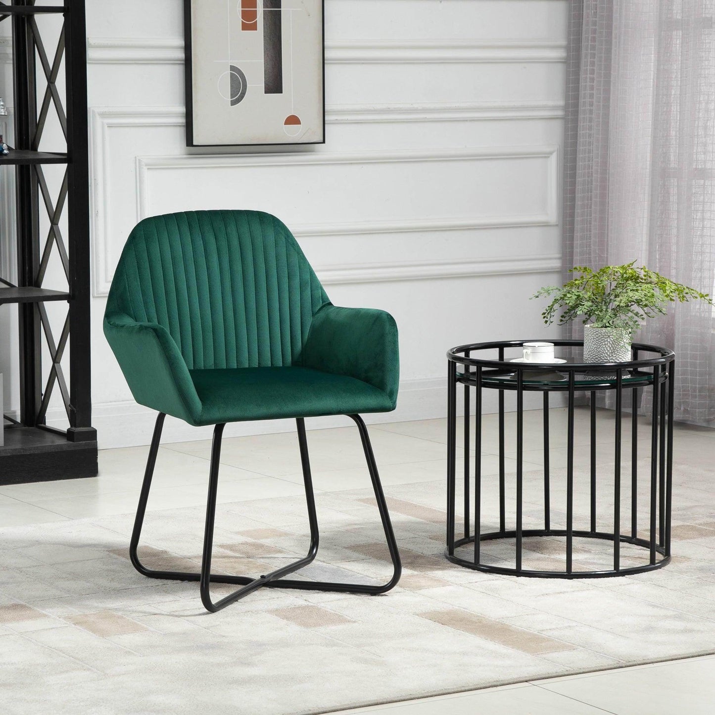 HOMCOM Modern Accent Chair Velvet-Feel Upholstered Lounge Armchair Green - ALL4U RETAILER LTD