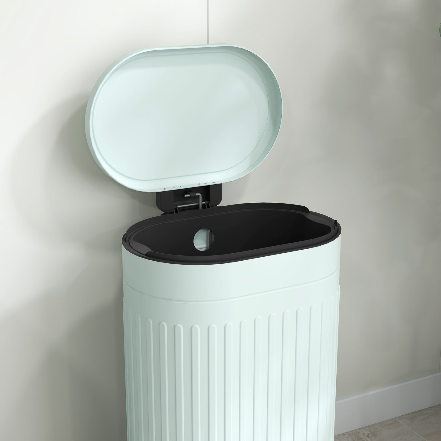 HOMCOM 30L Metal Kitchen Bin With Soft Close Lid Pedal Operated Stay Open Inner Removable Bucket Light Green