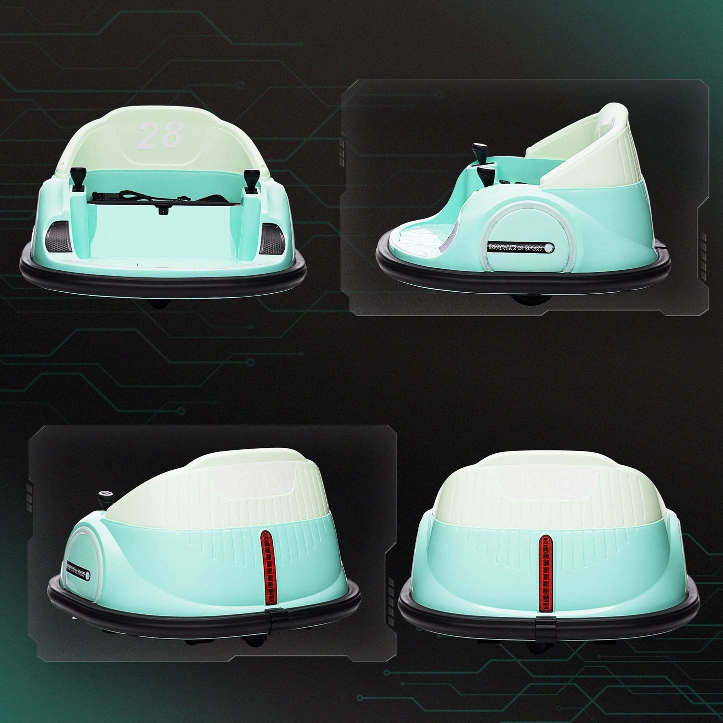 AIYAPLAY 360° Rotating Bumper Car for Kids - Remote Control, LED Lights & Music | Green - ALL4U RETAILER LTD