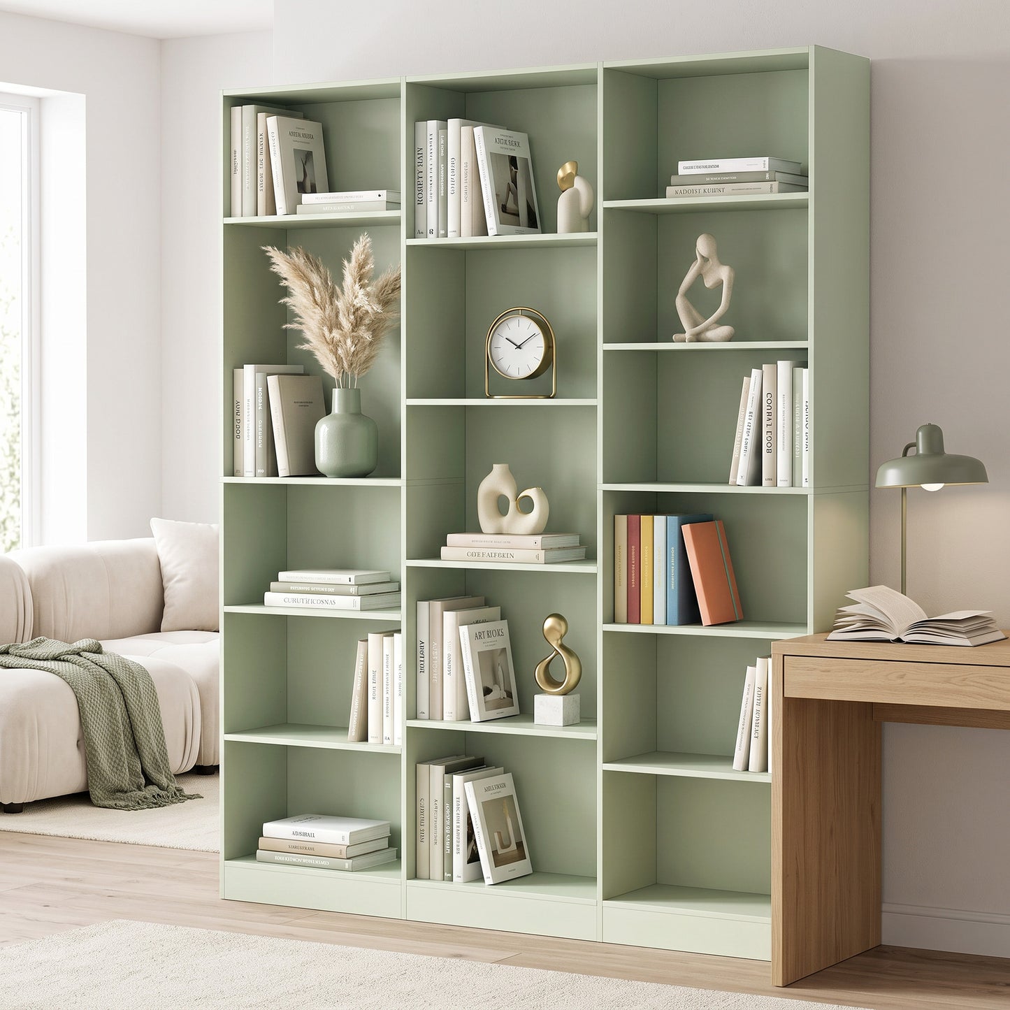 HOMCOM Six Tier Bookcase With Open Storage And Anti Tipping Hardware Adjustable Shelves In Light Green