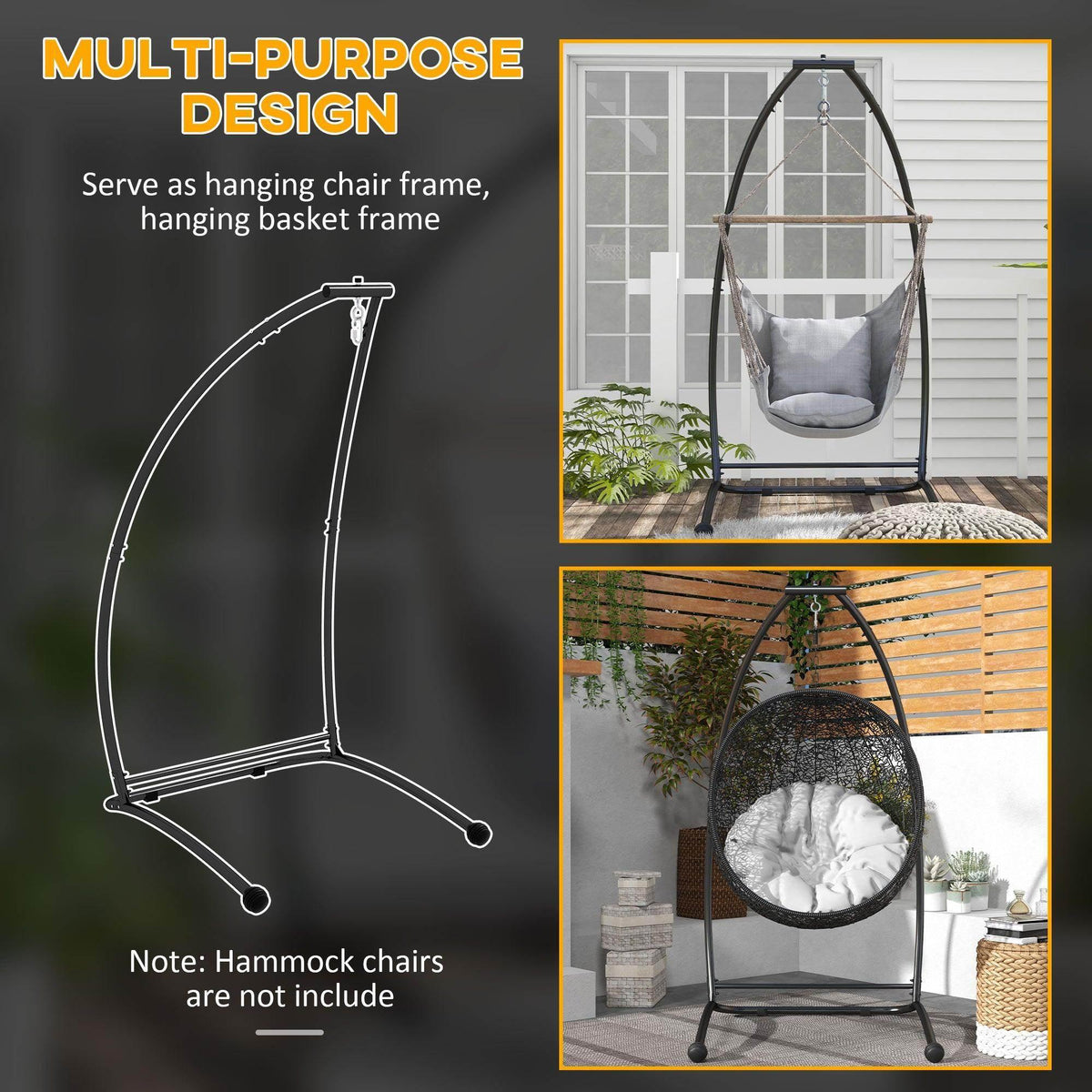Black C-shaped hammock chair stand frame for hanging chair or basket