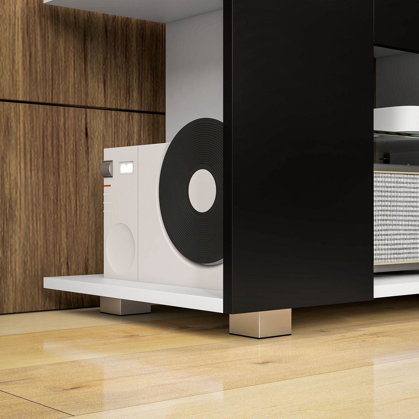 HOMCOM TV Stand with RGB LED Lighting, Glass Shelves, Suitable for 32-60 inch TVs - Black - ALL4U RETAILER LTD