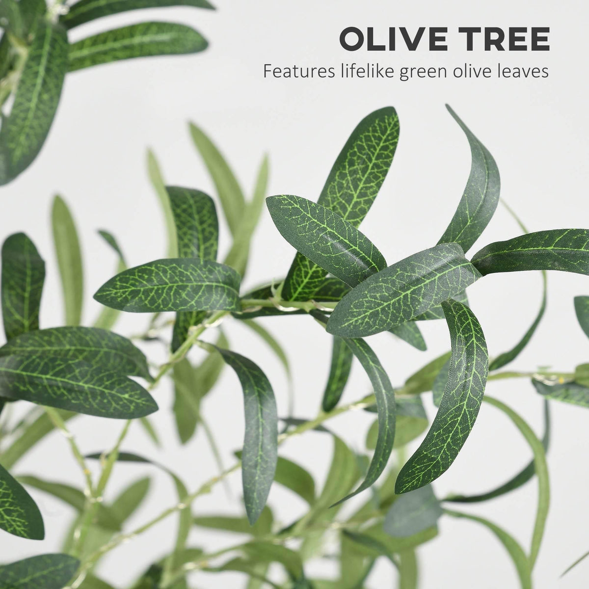 Olive tree branch with textured green leaves, prelit with warm white LEDs