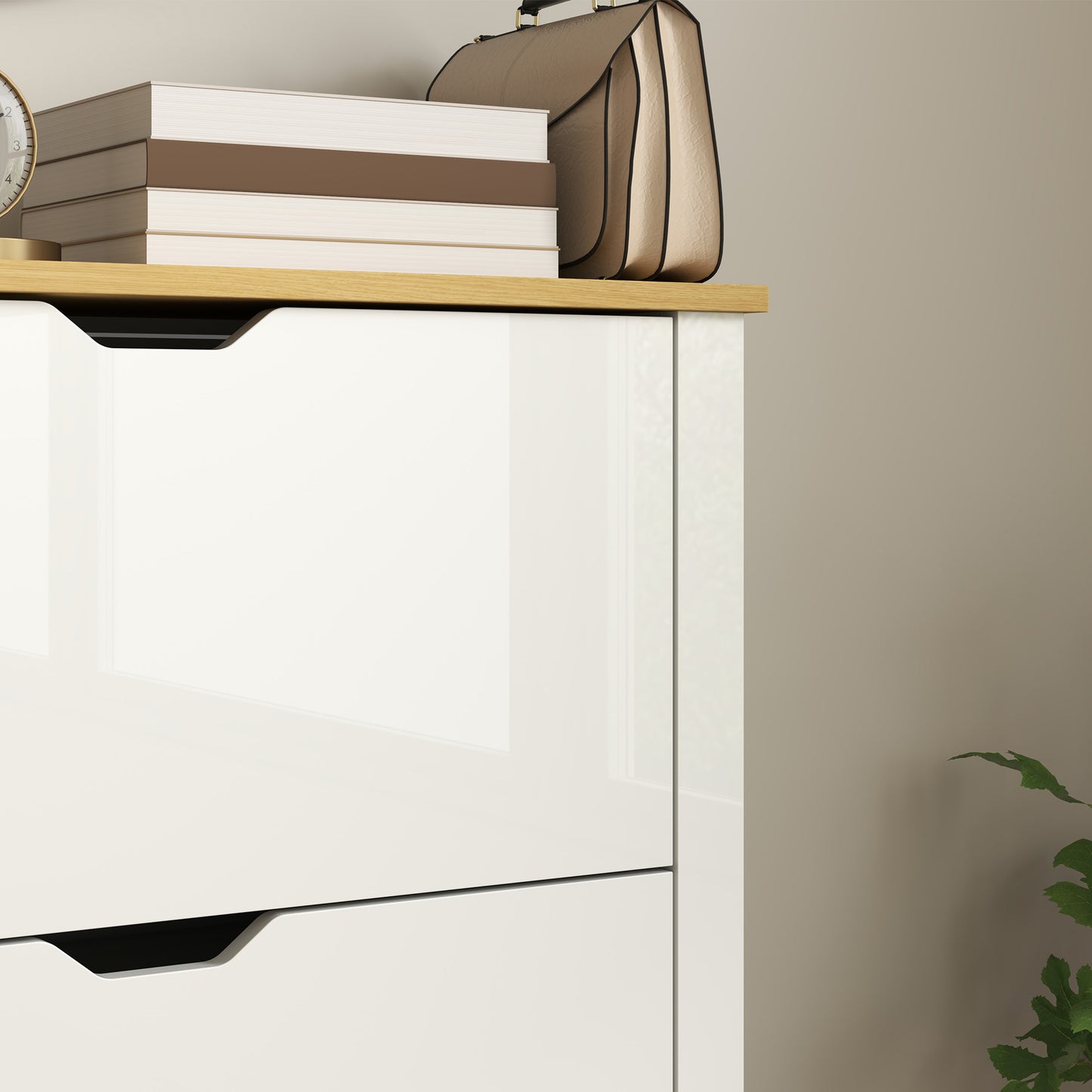 HOMCOM Slim Shoe Cabinet Narrow Cupboard With 3 Flip Drawers And Adjustable Shelves For 18 Pairs High Gloss White