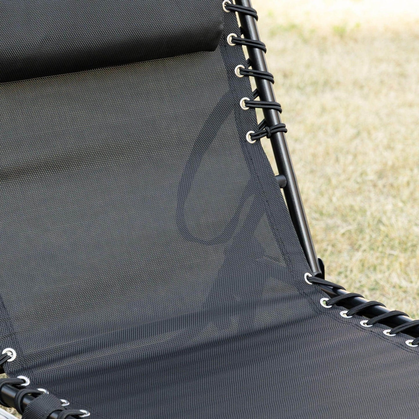 Outsunny Lounger Folding Reclining Camping Bed 5-position Adjustable Black - ALL4U RETAILER LTD
