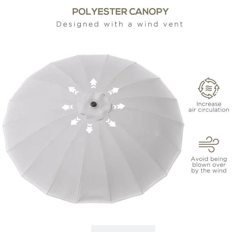 Light grey polyester canopy with central vent and pleated radial panels, top view