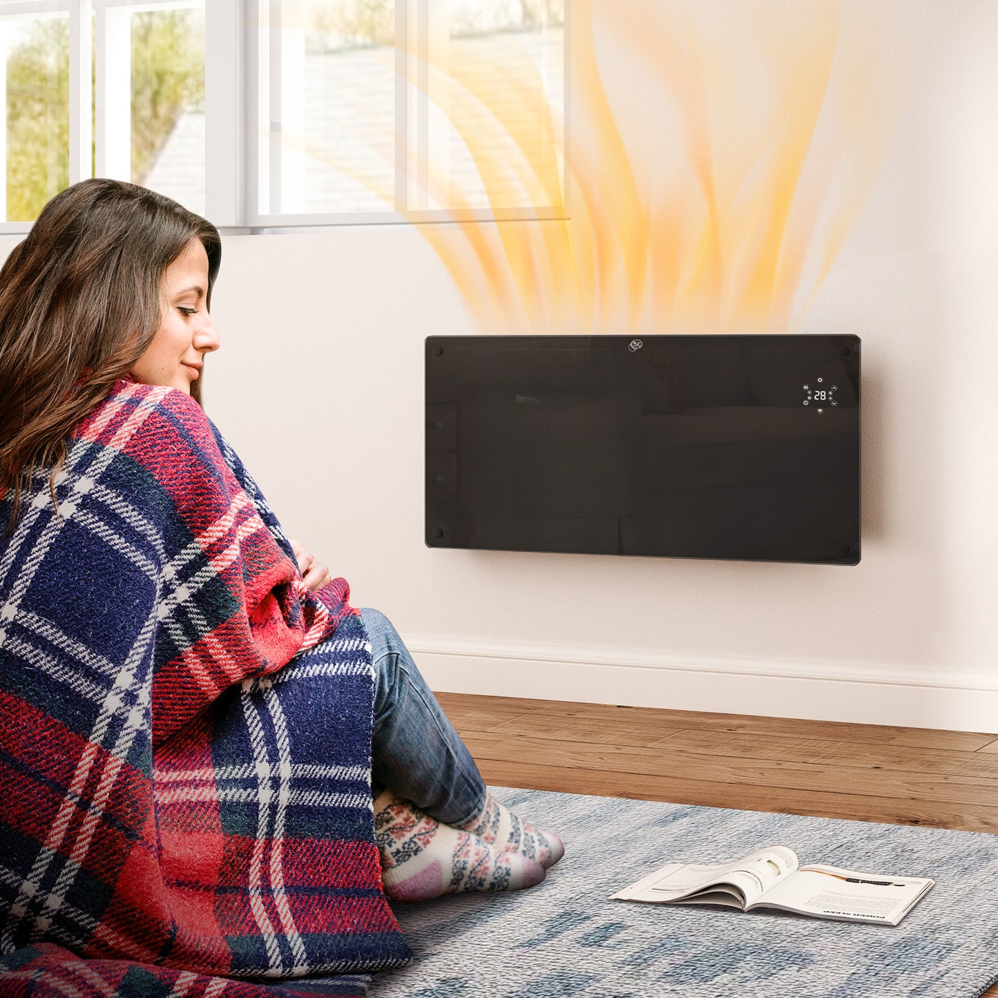 HOMCOM 2000W Smart Control Heater With Tuya App 5 To 35 Degrees Celsius Black Wall Mountable