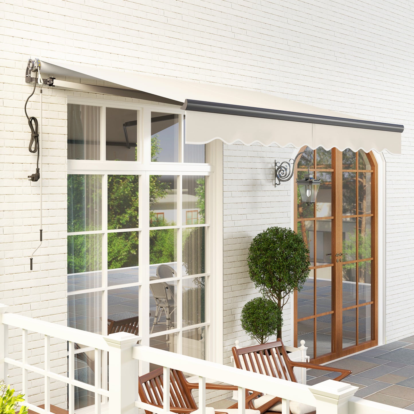 Outsunny 2.5m x 3m Electric and Manual Awning with Remote Beige for Sun Protection Above Doors and Windows