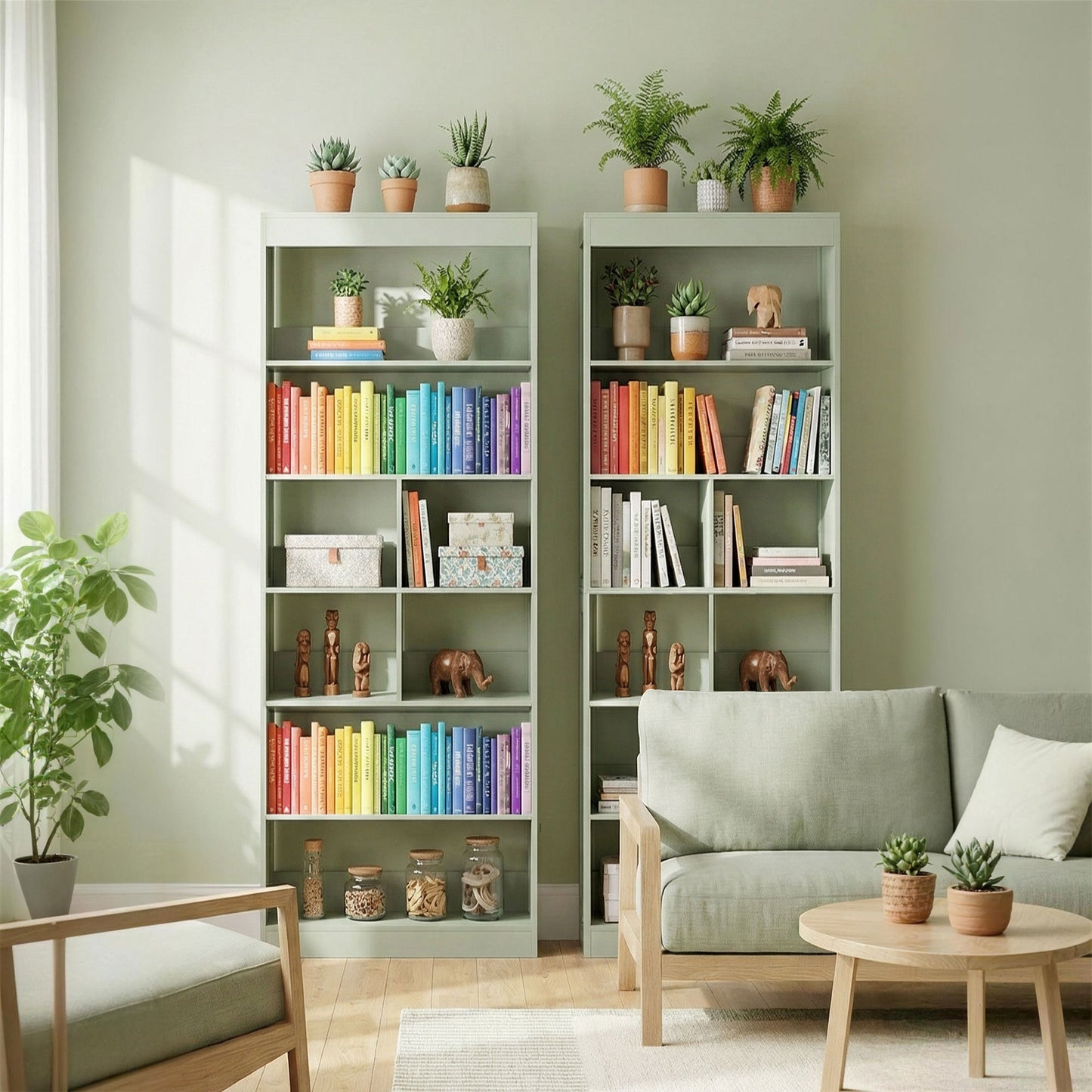HOMCOM Six Tier Bookcase With Open Storage Shelves And Cubes 180 Cm Tall Green Anti Tipping Display Shelf