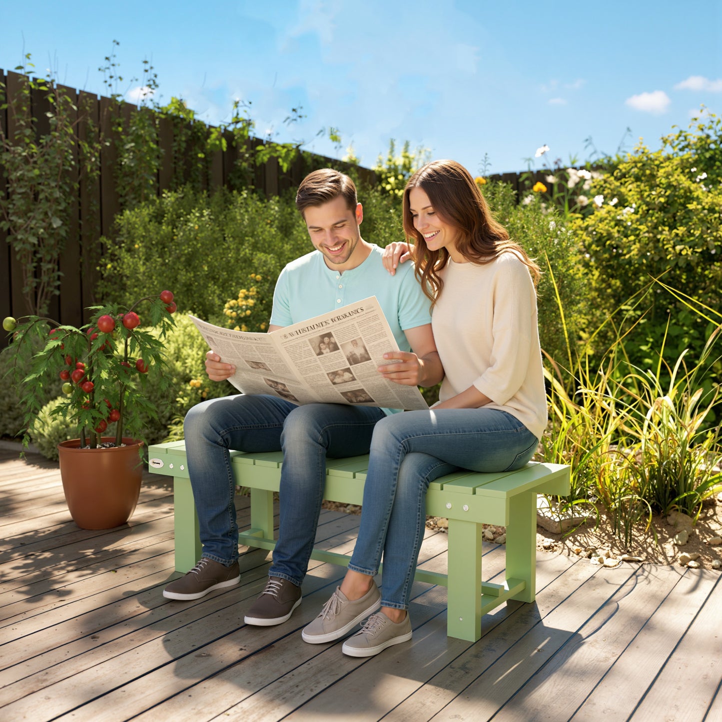 Outsunny Solid Fir Wood Garden Bench Backless Outdoor Loveseat With Slatted Seat Light Green