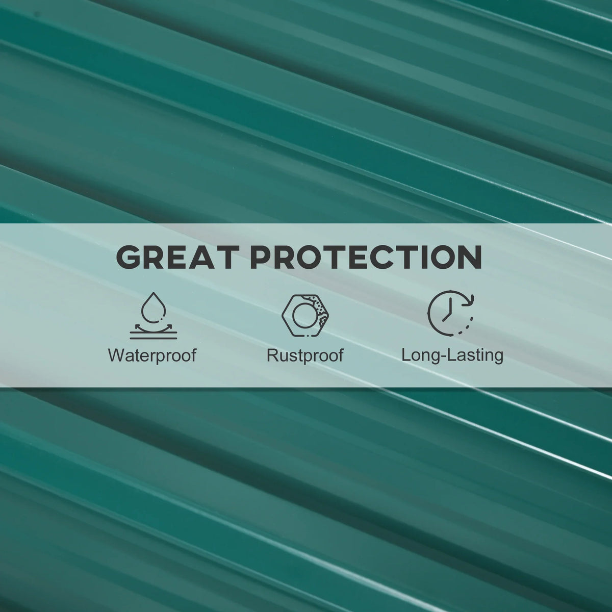 Green corrugated steel roofing sheet close-up with protective coating finish