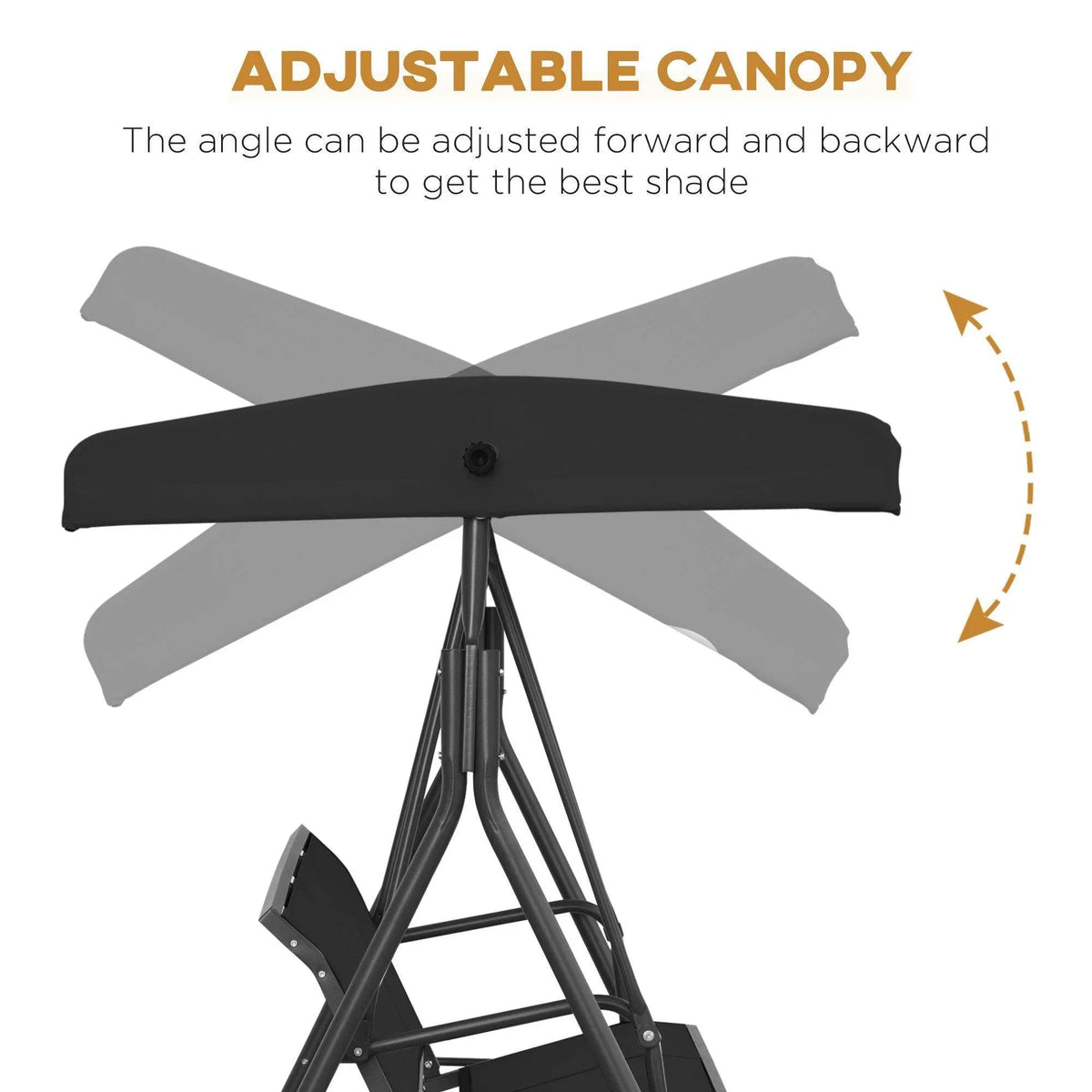 Black adjustable swing chair canopy with fan-style support