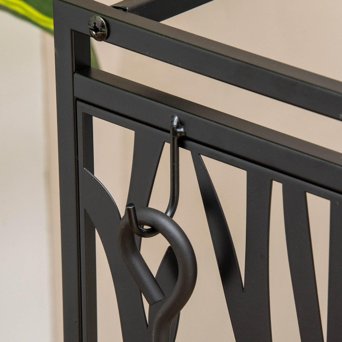 HOMCOM Sturdy Steel Firewood Rack with Tool Set for Indoor and Outdoor Use, Black - ALL4U RETAILER LTD