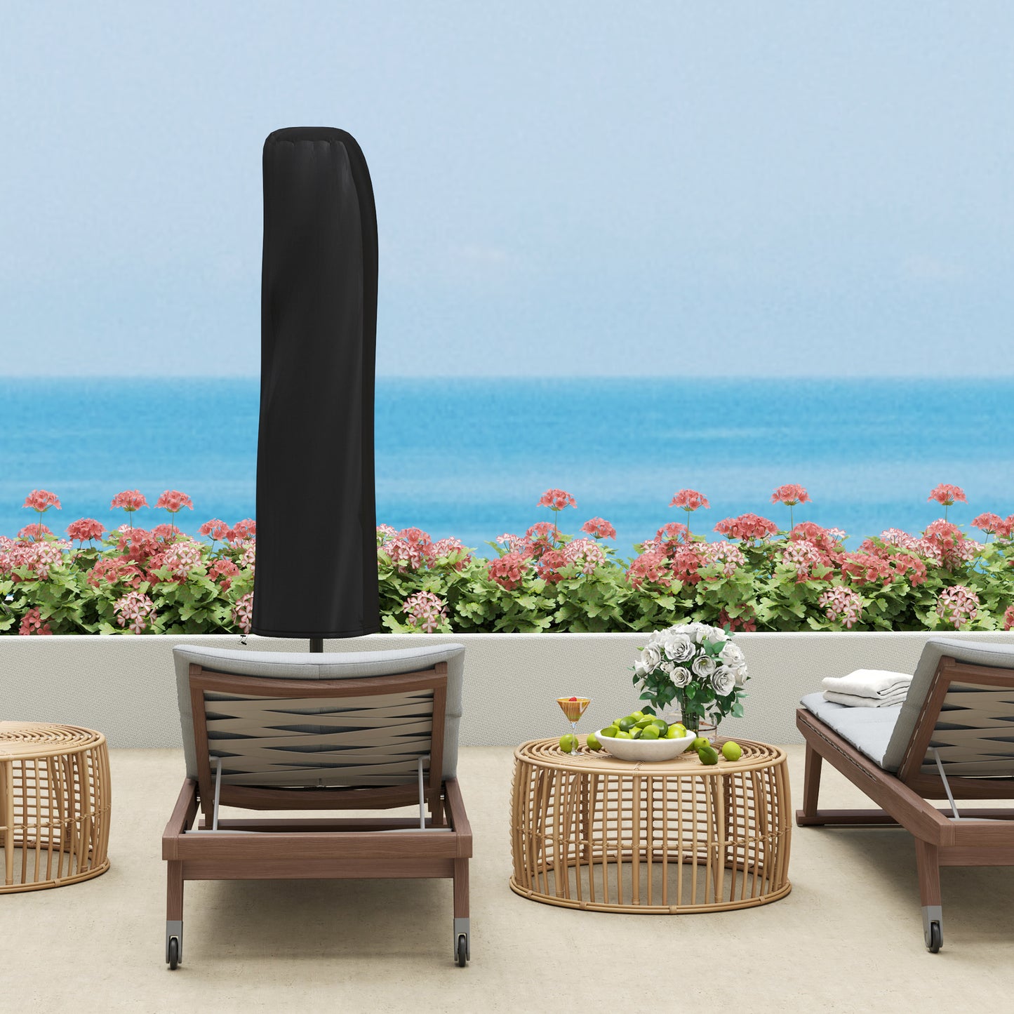 Outsunny 3m Cantilever Garden Parasol With Cover And Wind Straps Round Overhang Umbrella Crank Tilt Grey UPF50 Plus