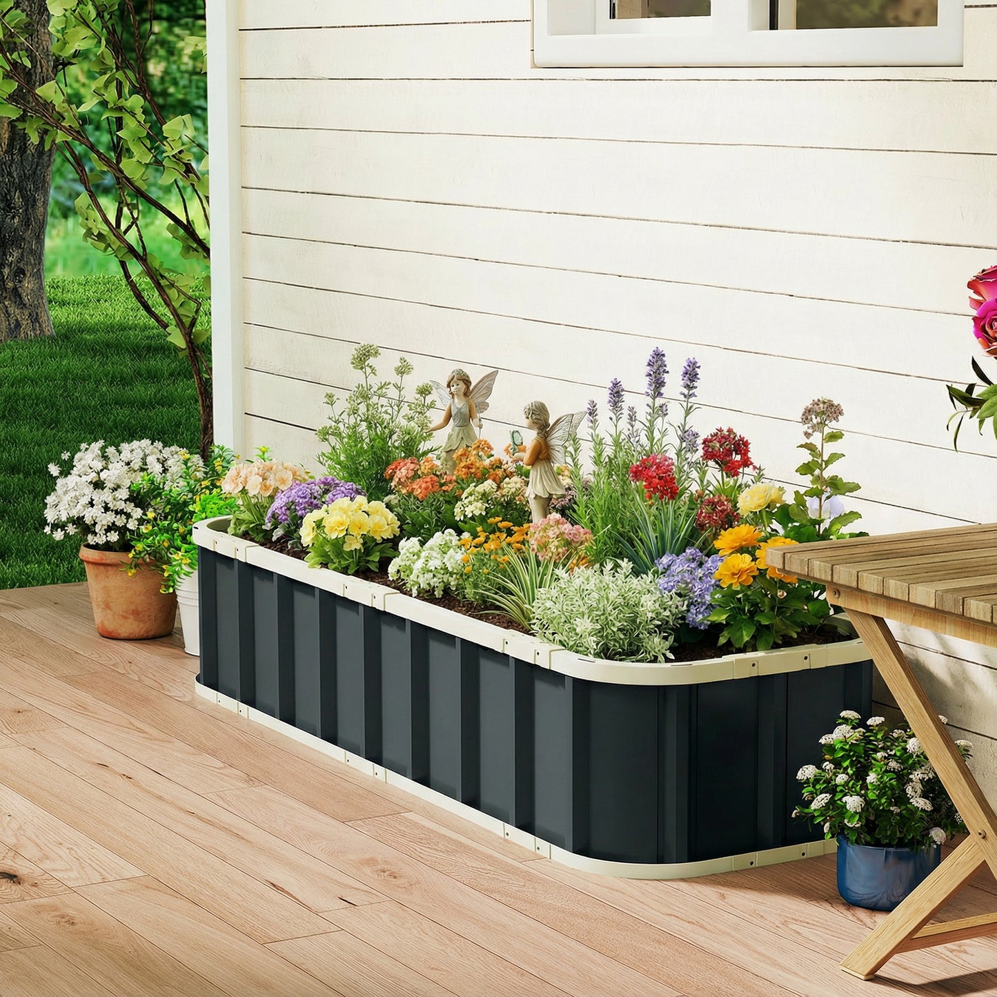 Outsunny Galvanised Raised Garden Bed 5 x 2 x 1 ft Metal Planter With Folded Edging And Gloves