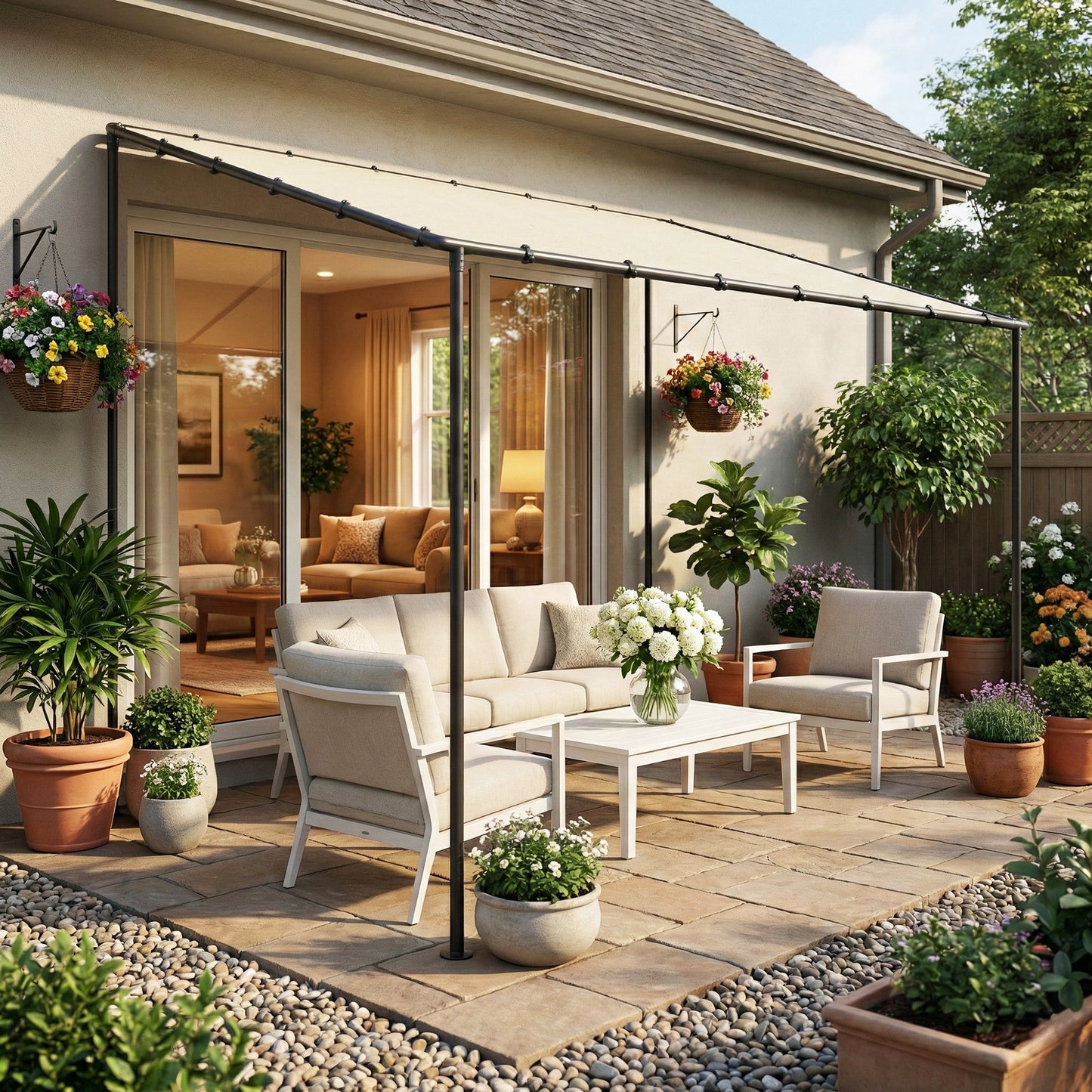 Outsunny 3 X 2 M Lean To Garden Pergola With Metal Frame UPF 30 Protection Sloped Roof Cream