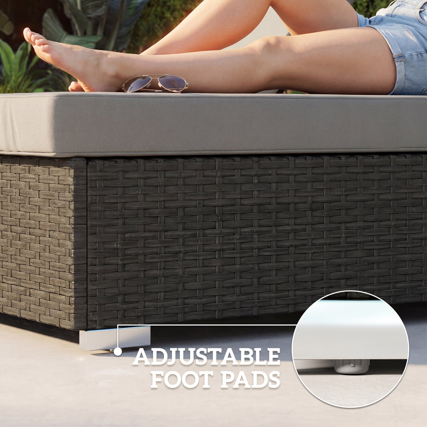 Outsunny Rattan Sun Loungers Set Of 2 With Side Table Garden Recliner Sunbeds Adjustable Back Cushions Dark Grey