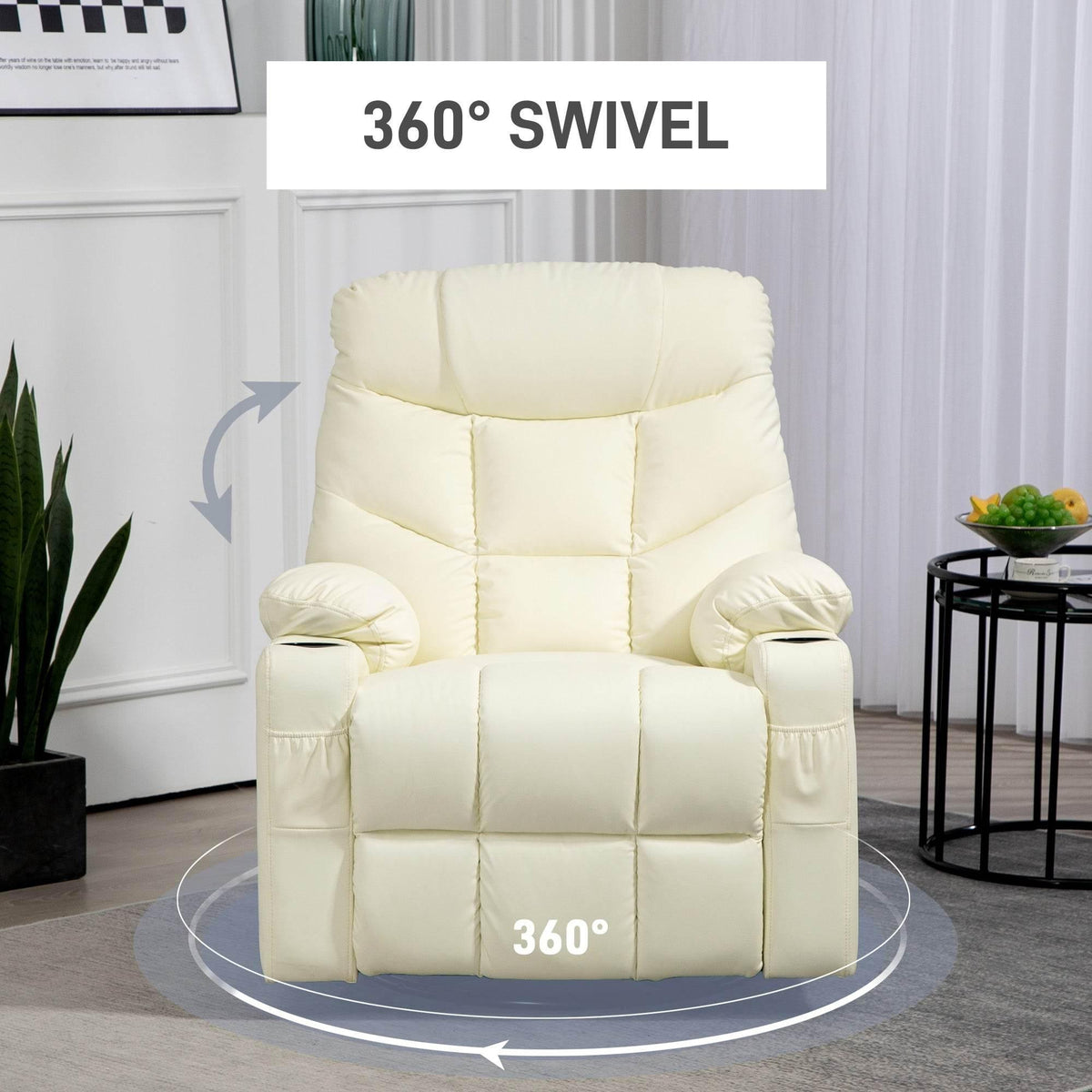 Cream 360° swivel reclining chair with padded seat and full backrest