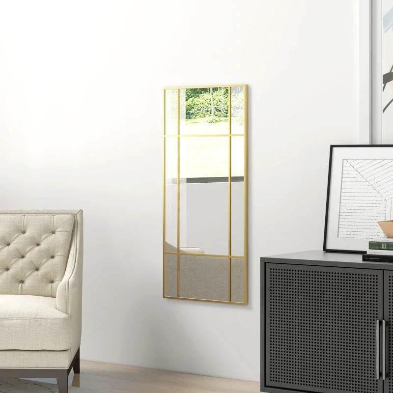 HOMCOM Gold Decorative Grid Wall Mirror with Back Hooks - Modern Accent Home Decor - ALL4U RETAILER LTD