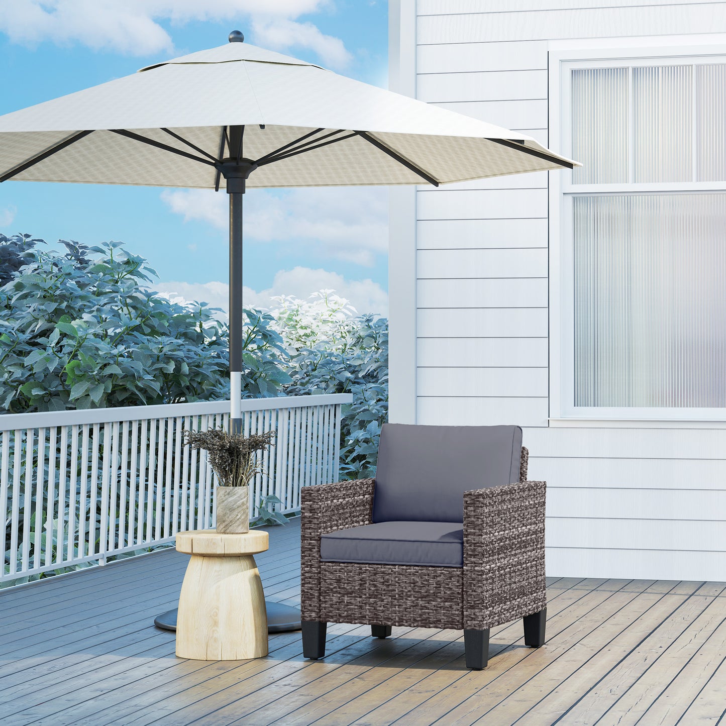Outsunny Outdoor Single Rattan Armchair With Cushions Mixed Grey For Garden Patio