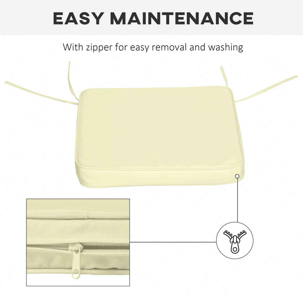 Cream chair cushion with zipper for easy removal and washing