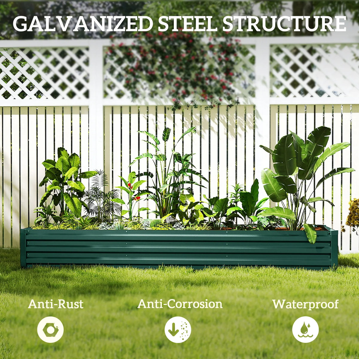 Dark green raised garden bed planter with galvanized steel frame for outdoor planting