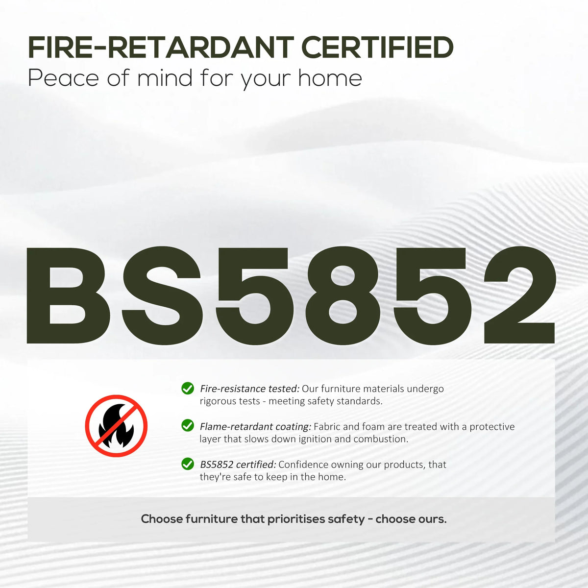 Fire-retardant certified label for bar stools safety compliance graphic