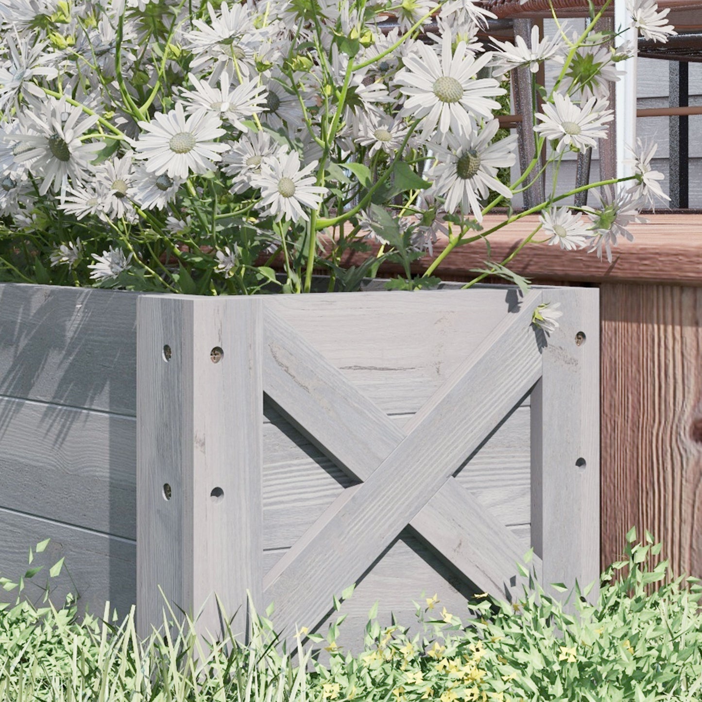 Outsunny 58L Garden Raised Bed Planter Fir Wood Outdoor Patio For Flowers And Vegetables Grey 100 By 36 By 36 Cm