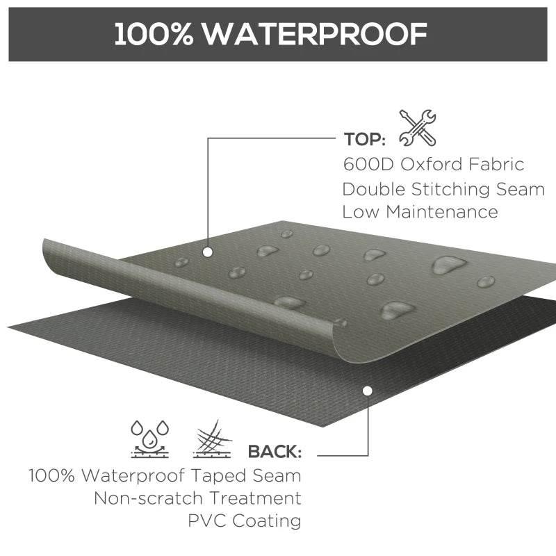 Grey 600D Oxford fabric cover with waterproof taped seams and droplets