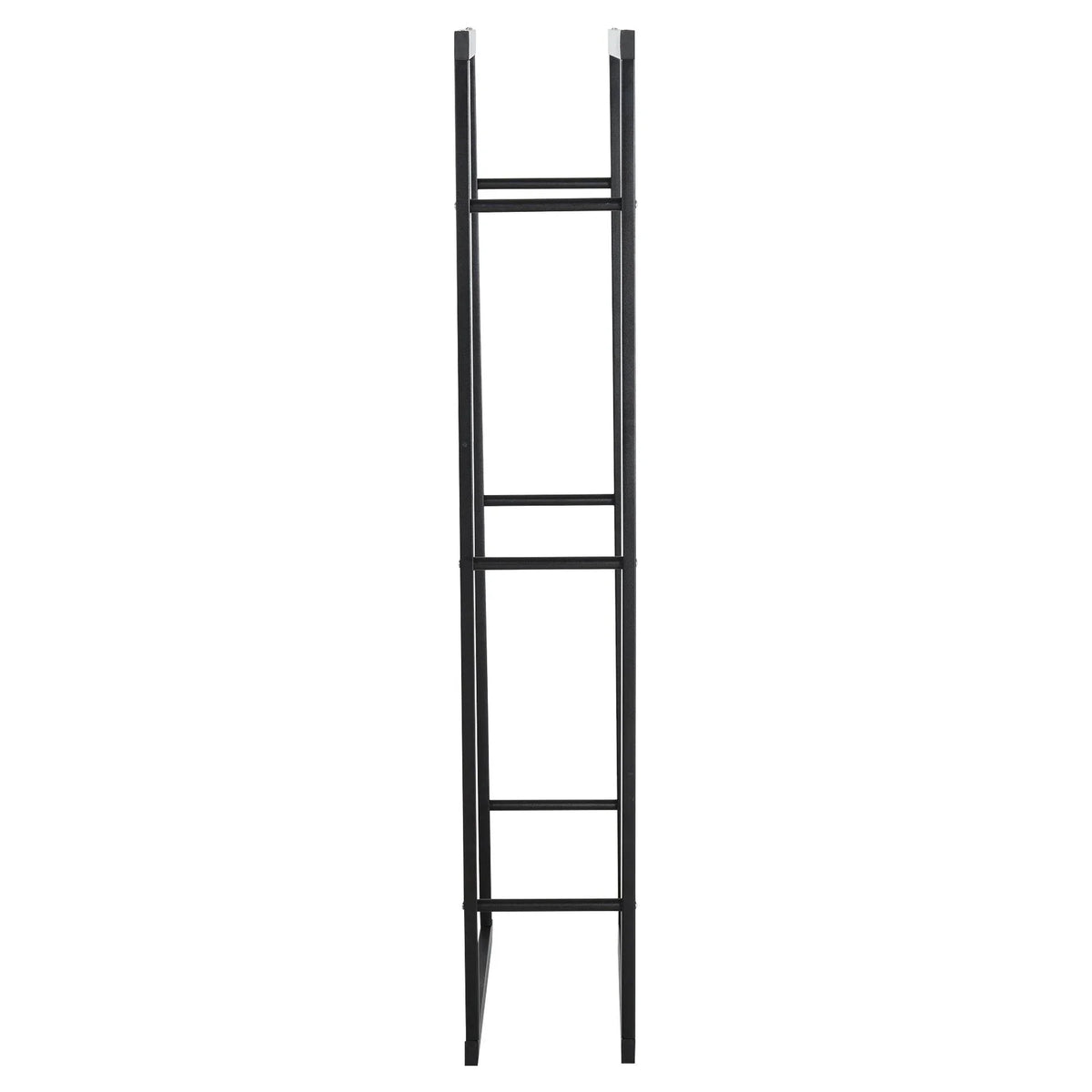 Tall slim black metal log rack with vertical ladder-style bars