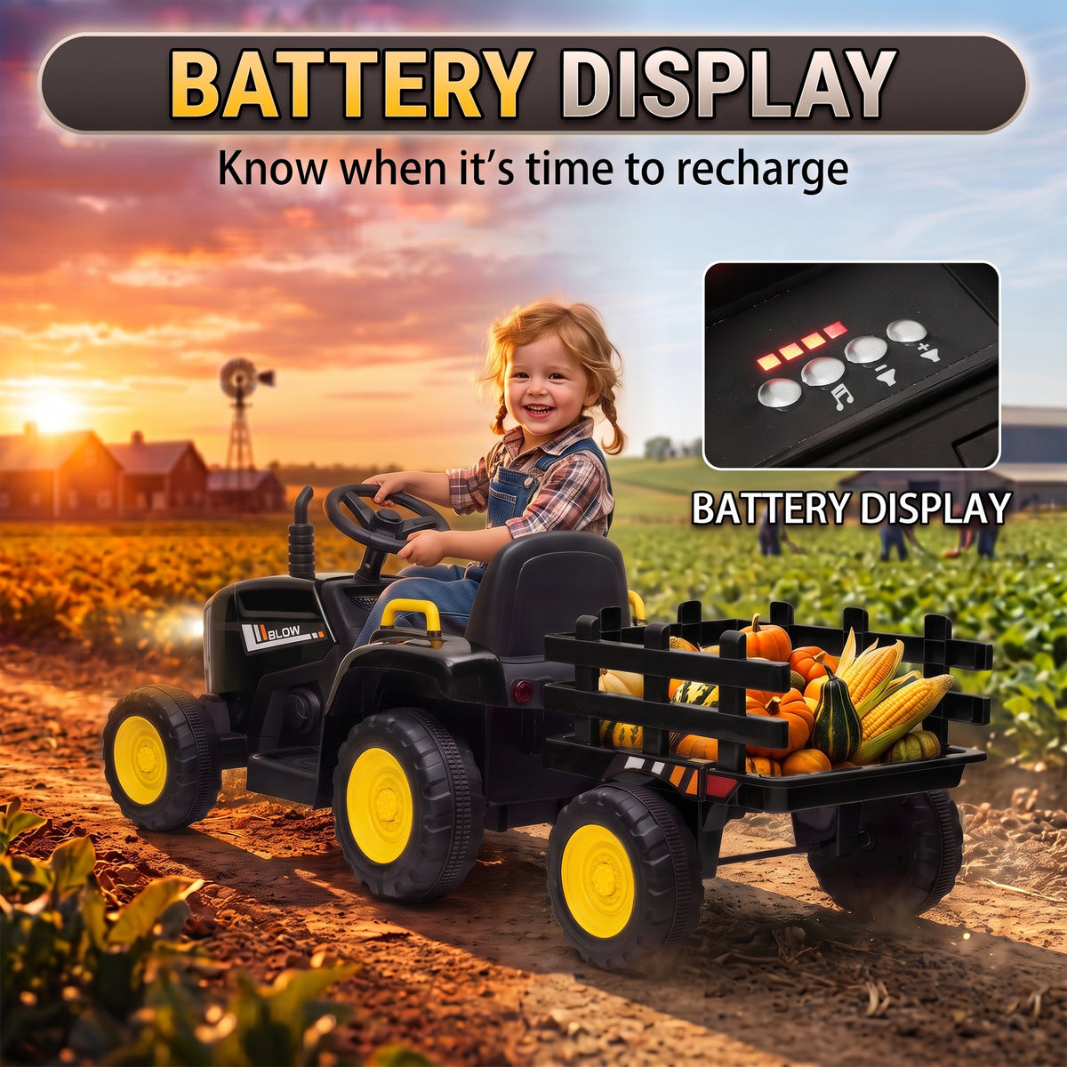 HOMCOM 12V Kids Electric Ride On Tractor With Remote And Trailer