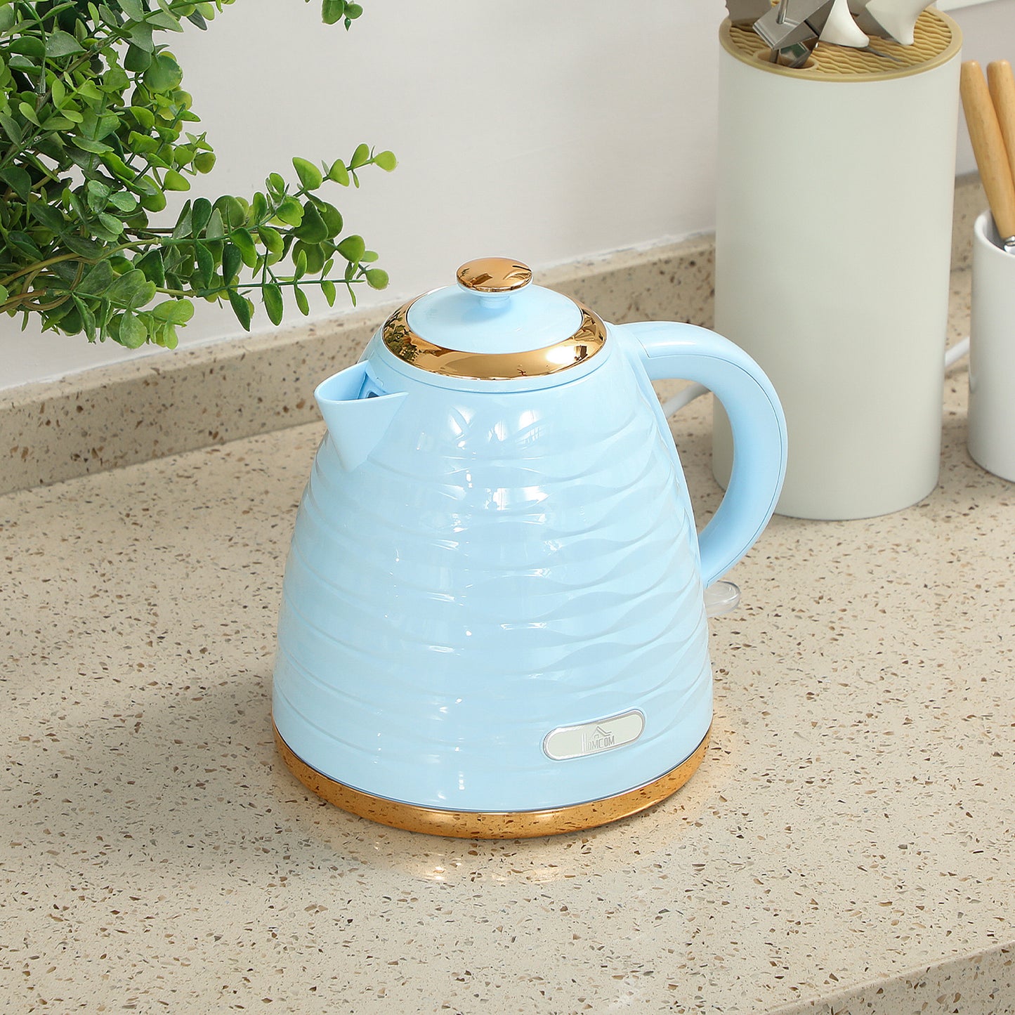 HOMCOM 3kW Rapid Boil Honeycomb Kettle Light Blue With Boil Dry Protection For Fast One Cup Water Heating In 42 Seconds