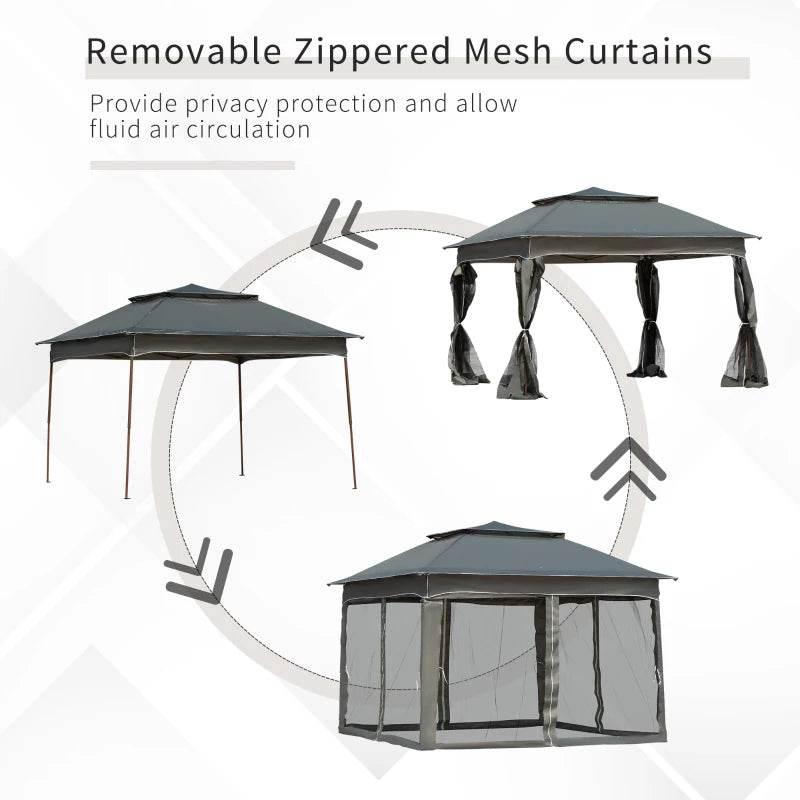 Dark grey pop-up gazebo with removable zippered mesh curtains and double roof