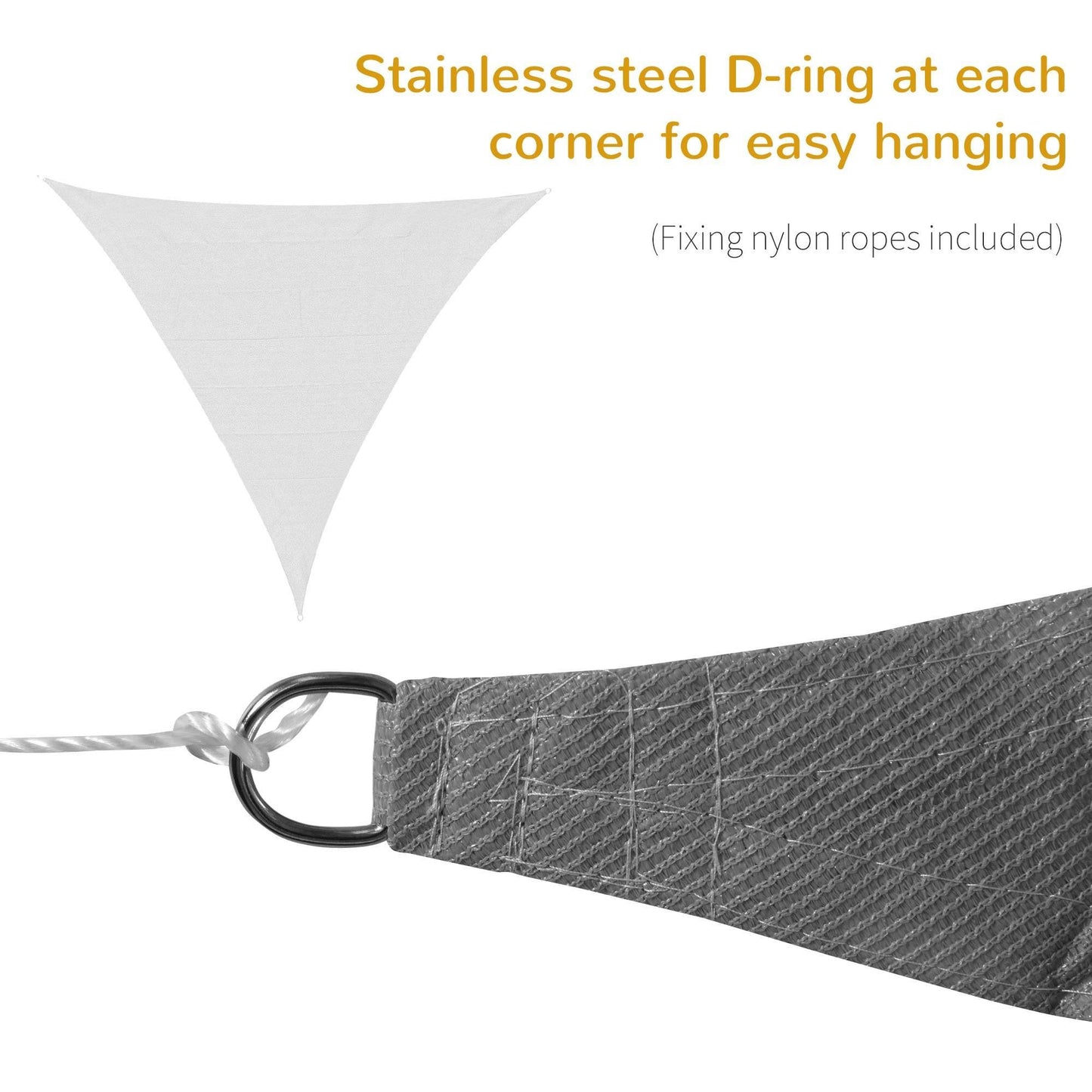 Outsunny Triangle Outdoor Shade Saily - UV-Blocking Canopy with Steel Rings & Ropes, Grey - ALL4U RETAILER LTD