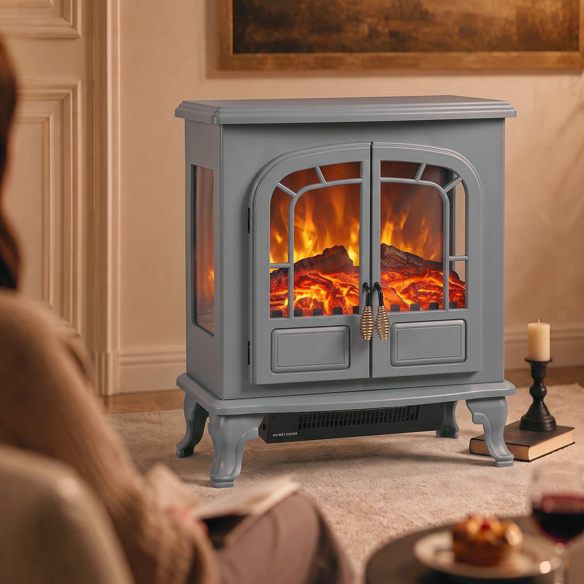Homcom Freestanding Electric Fireplace Stove Heater With Led Flame Effect