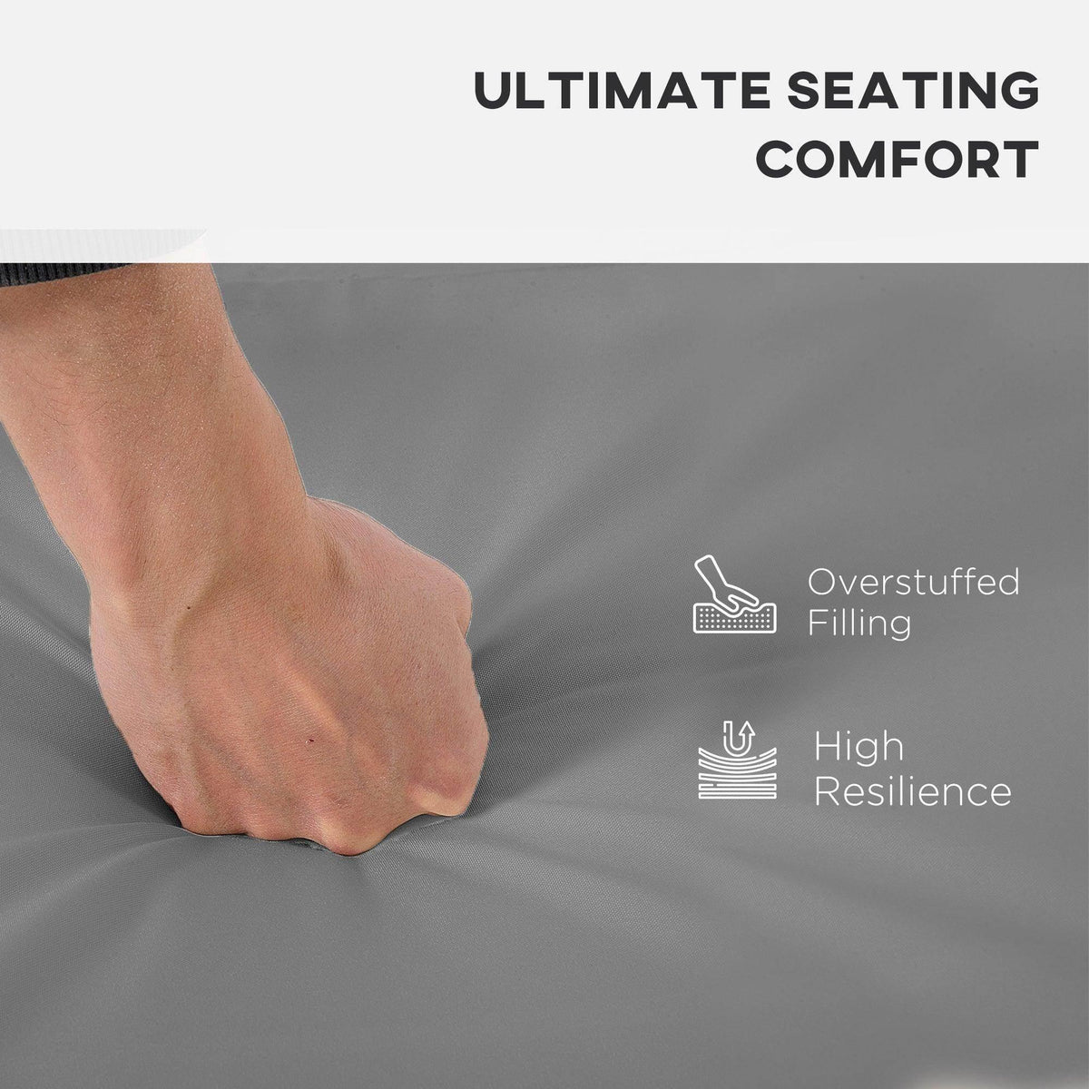 Dark grey overstuffed seat cushion pad with high resiliency filling