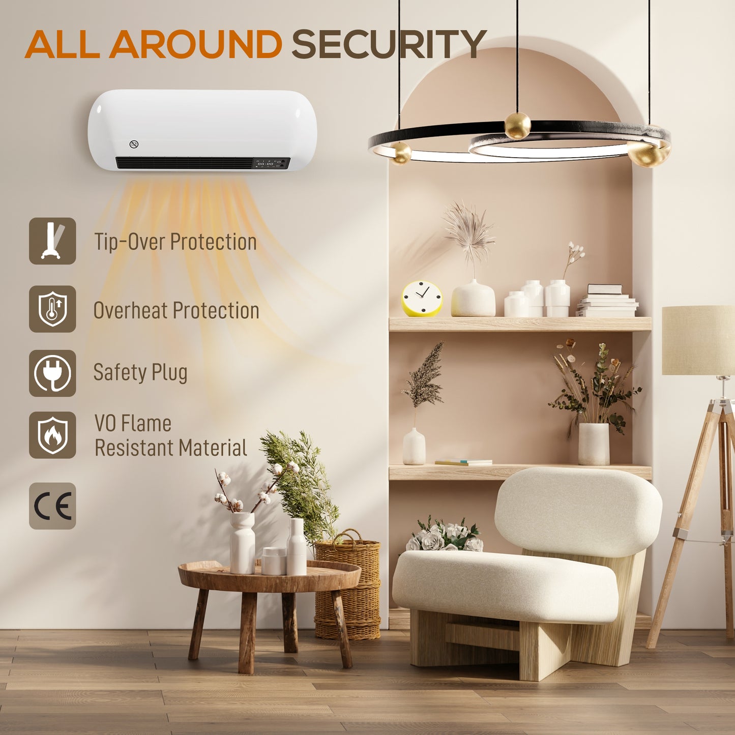 HOMCOM 2000W Ceramic Heater with Fan and Remote Programmable Schedule Adjustable Thermostat Wall Mount White