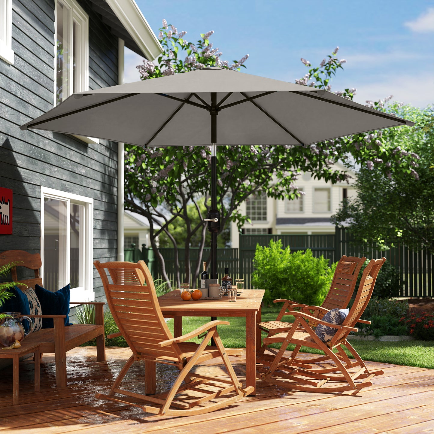 Outsunny 2.6 Meter Garden Parasol Umbrella With Aluminium Pole For Outdoor Patio Tilt And Crank Vent Light Grey