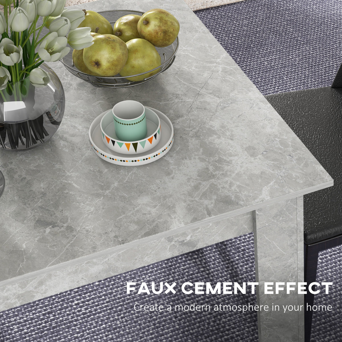 Cement-gray square dining table top with faux cement texture and rounded corner edge